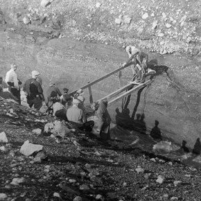 Brúarsmíði á Kreppu, 5.Björn Þórðarson, 7. Jón Sigurgeirsson frá Helluvaði, 8. Þorsteinn Þorsteinsson. 4-8 ág.1950.