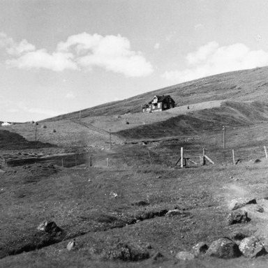 Svínaskáli við Eskifjörð. Eitt af húsum hvalstöðvarinnar sem var timburhús, hefur nú verið rifið. Ljósmyndari gæti hafa verið Vilberg Guðnason.