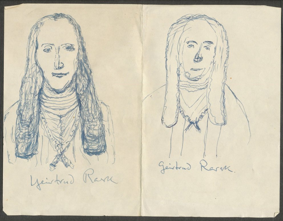 Teikning sem fannst í ramma í Davíðshúsi ásamt textabroti.