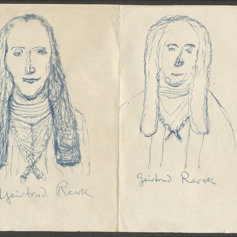 Teikning sem fannst í ramma í Davíðshúsi ásamt textabroti.